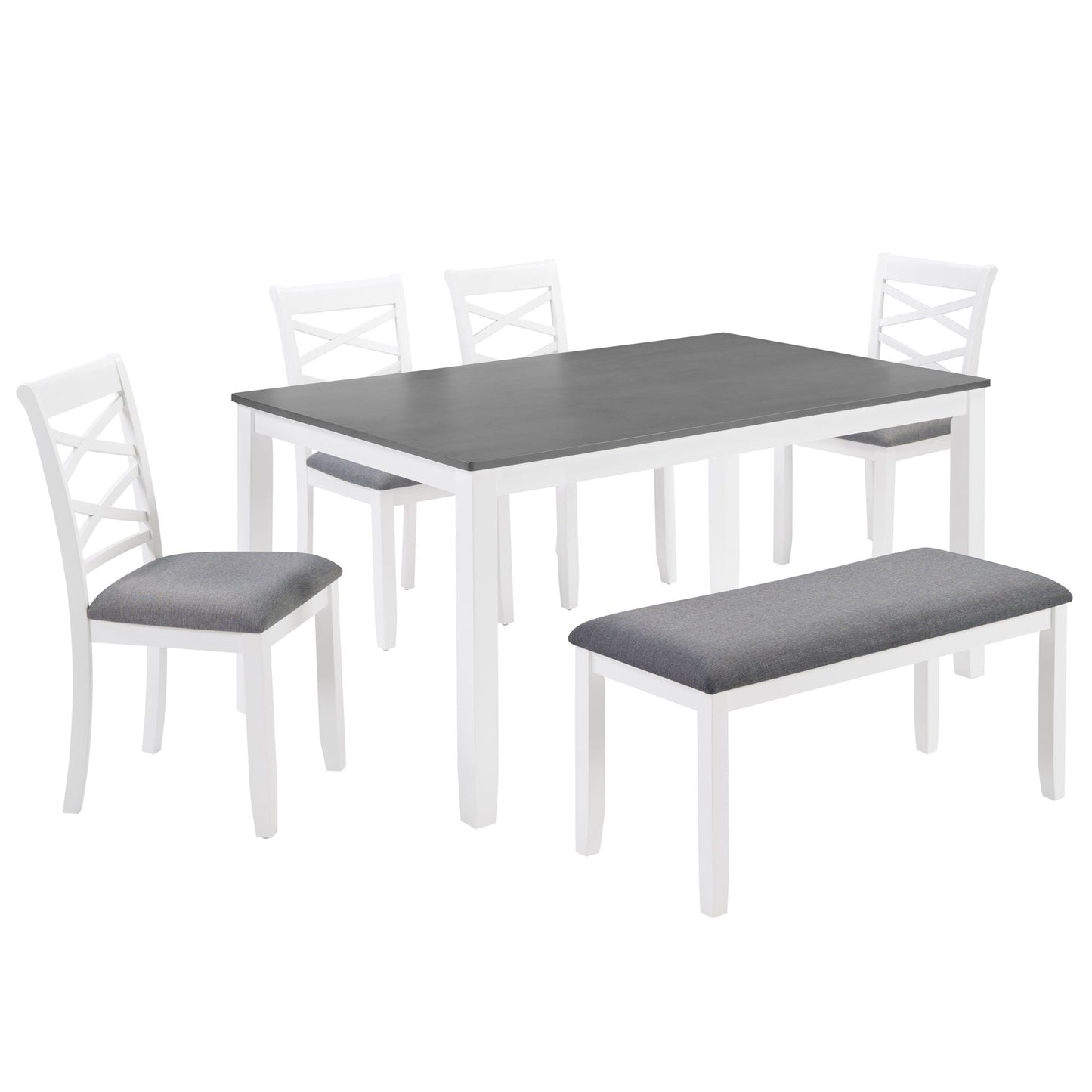 Elegant 6 Piece Dining Table Set With 4 Chairs And Bench