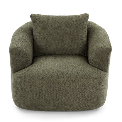 360° Swivel Barrel Sofa Chair With Throw Pillow, Upholstered Accent Chair