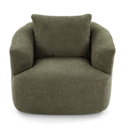 360° Swivel Barrel Sofa Chair With Throw Pillow, Upholstered Accent Chair