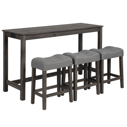 4 Piece Bar Table Set With Power Outlet, 3 Padded Stools