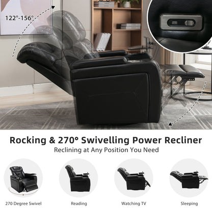 270 Degree Swivel Power Recliner With Tray Table, Phone Holder, Cup Holder, USB Port