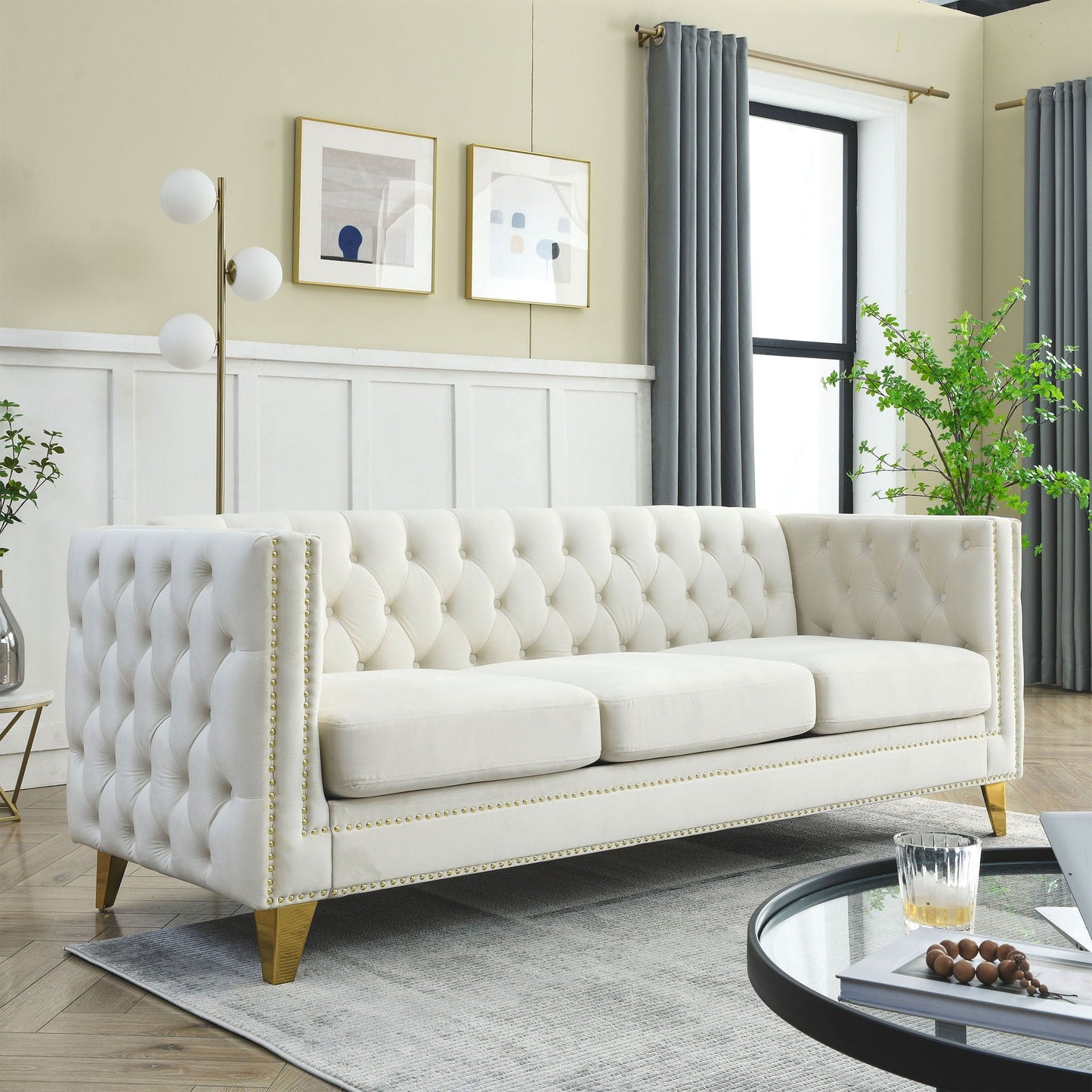 Modern Sofa With Button Tufting, Upholstered Couch For Living Room