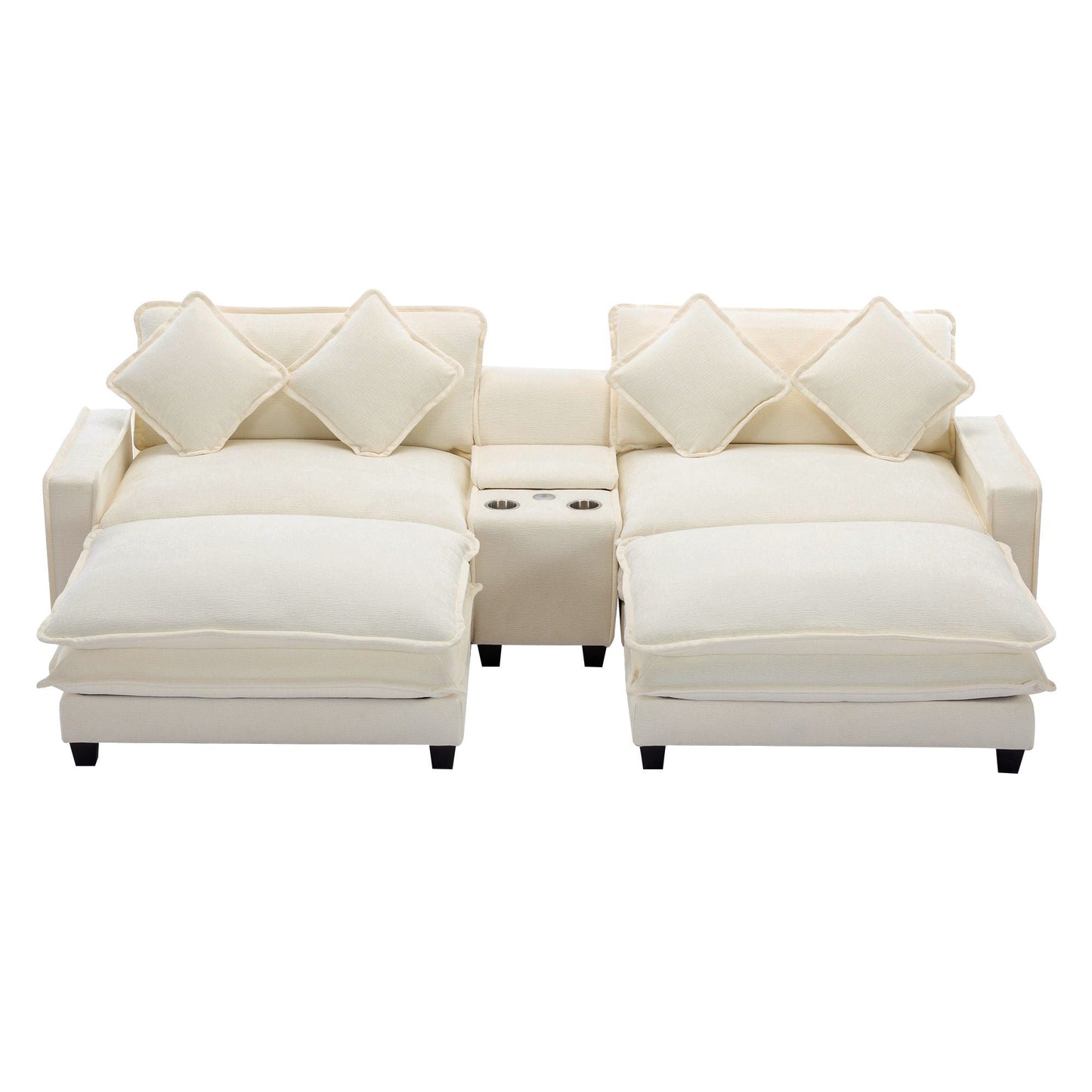 Sectional Sofa Upholstered Sofa With Two Removable Ottoman, Two USB Ports, Two Cup Holders And Large Storage Box For Living Room