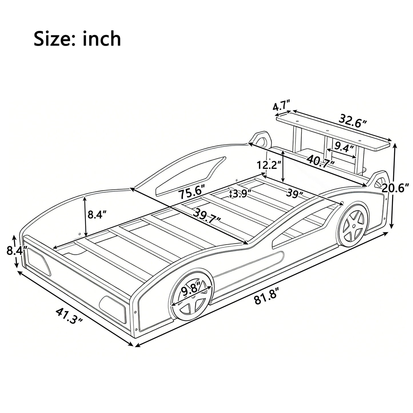 Race Car Platform Bed & Wheels