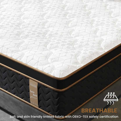 10" Twin Plush Hybrid Mattresses With Gel Memory Foam, Individual Pocket Spring Motion Isolation Edge Support - White / Black