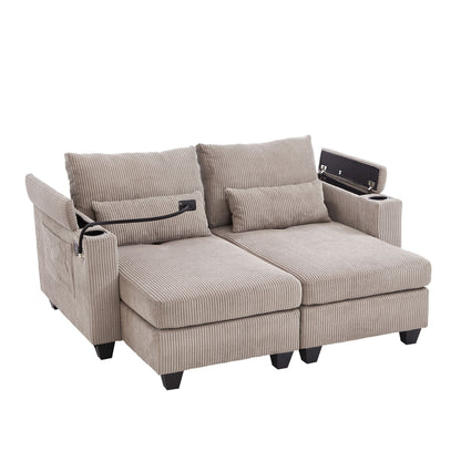 Convertible Chaise Lounge Sofa Chair With USB Ports, Cup Holders, Phone Holder And Storage