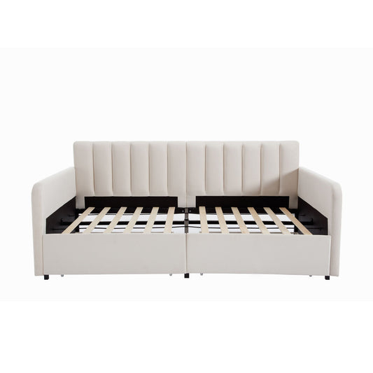 Flora - Upholstered Daybed With 2 Drawers Ribbed Tufted Backrest in Lavish Modern Design
