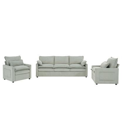 Modern Sofa Set With Double Layer Cushion And Side Storage Pockets