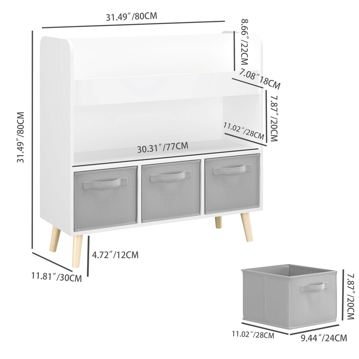 Bookshelf With 3 Bins, Storage Shelf For Toys And Books