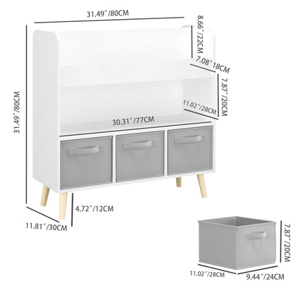 Bookshelf With 3 Bins, Storage Shelf For Toys And Books