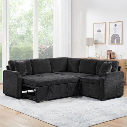Modern L Shaped Sectional Sofa Bed With Hidden Storage Chenille Upholstery