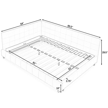 Mid-Century Storage Upholstered Tufted Bed Frame With Backrest And Armrests