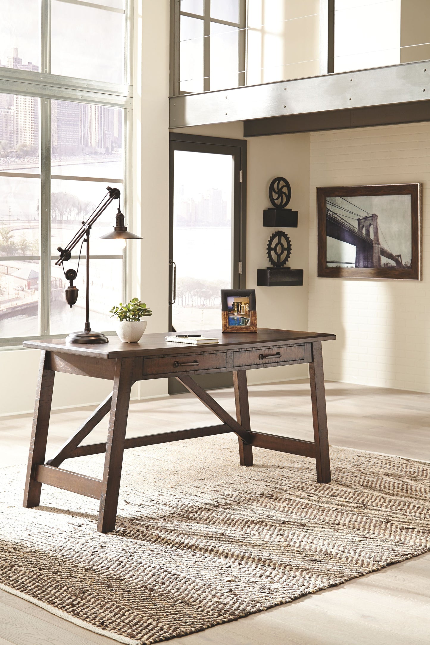 Baldridge - Home Office Large Leg Desk - Rustic Brown
