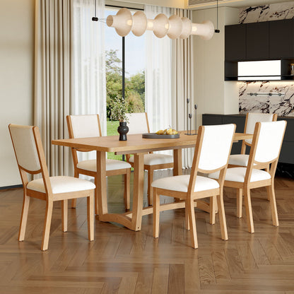 Rectangular Extendable Dining Table Set With 6 Upholstered Chairs
