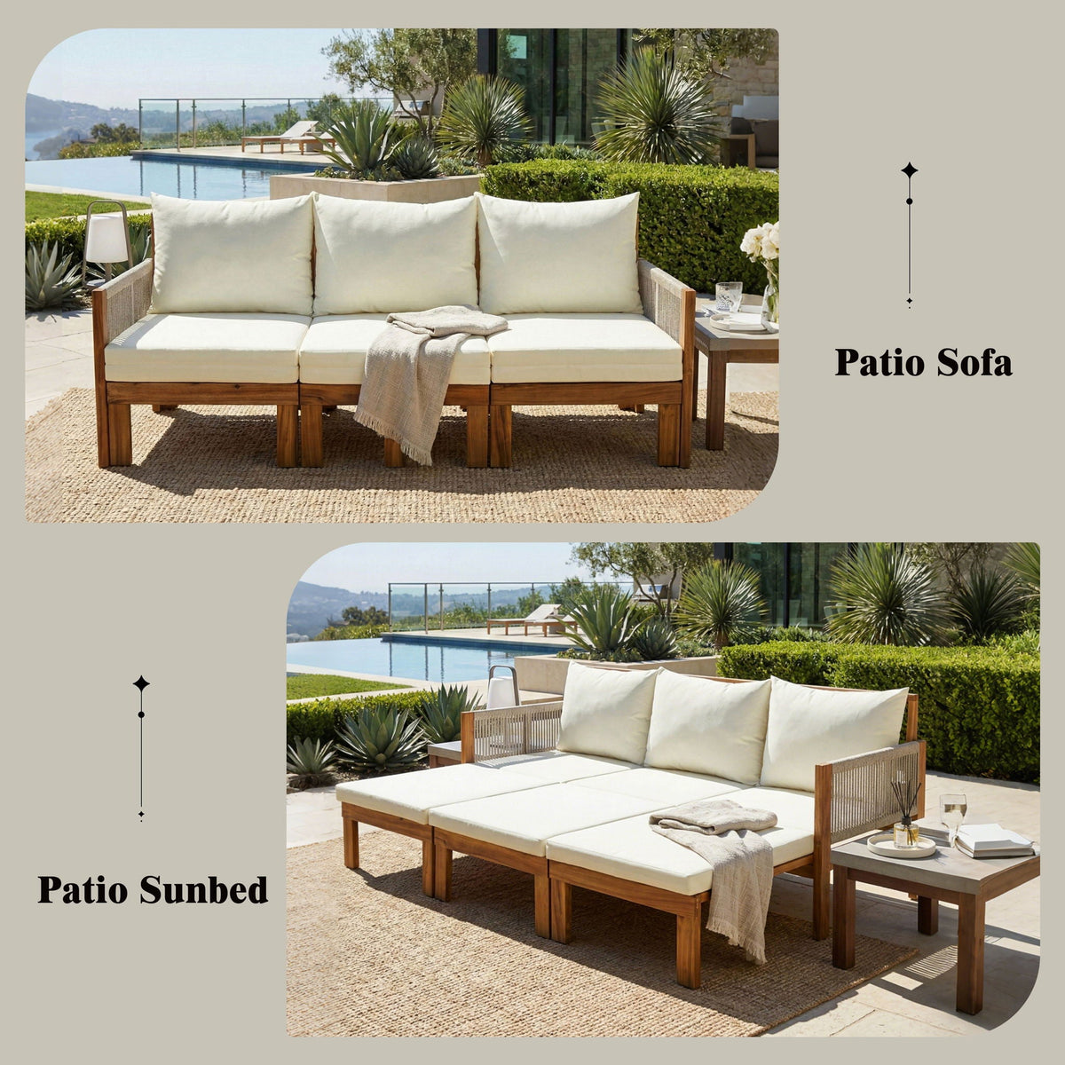 Outdoor 3 Seat Patio Sunbed