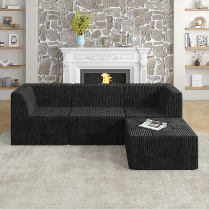 Modern Minimalist L Shape Modular Sectional Sofa, Sleeper Corduroy Couch