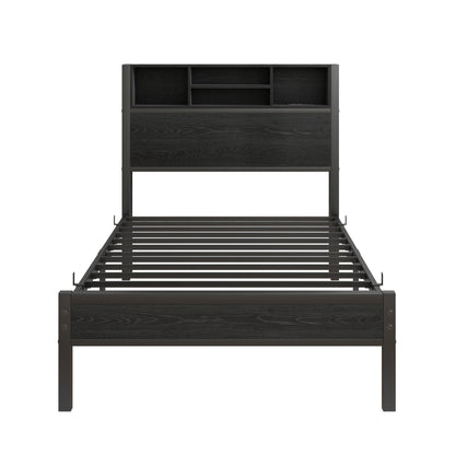 Modern Metal Platform Bed Frame With Storage Headboard And Charging Station