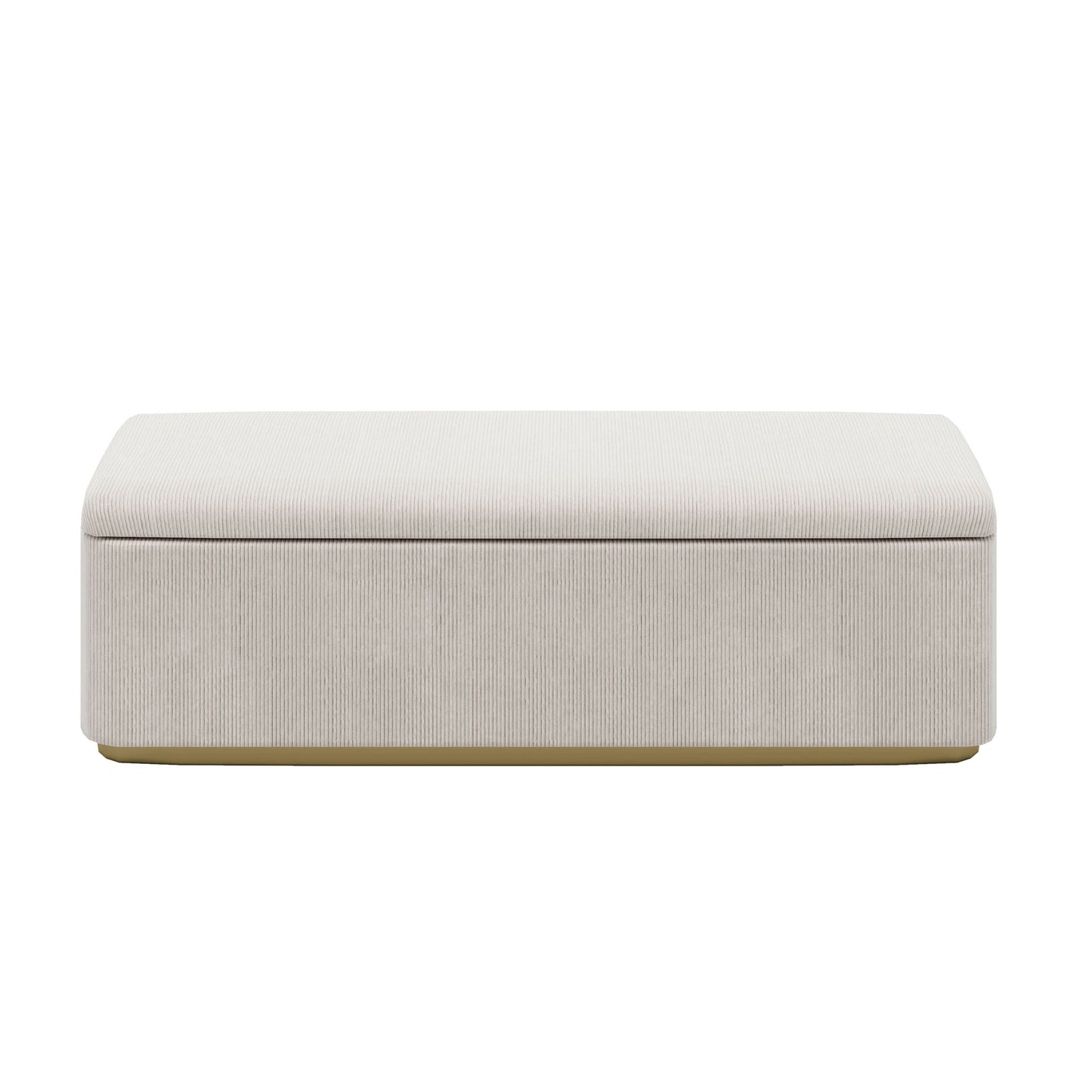 Chic Corduroy Upholstered Storage Ottoman With Vertical Stripe Design - Light Gray