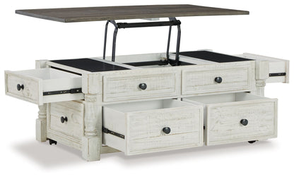 Havalance - Lift Top Cocktail Table with Storage Drawers - White / Gray