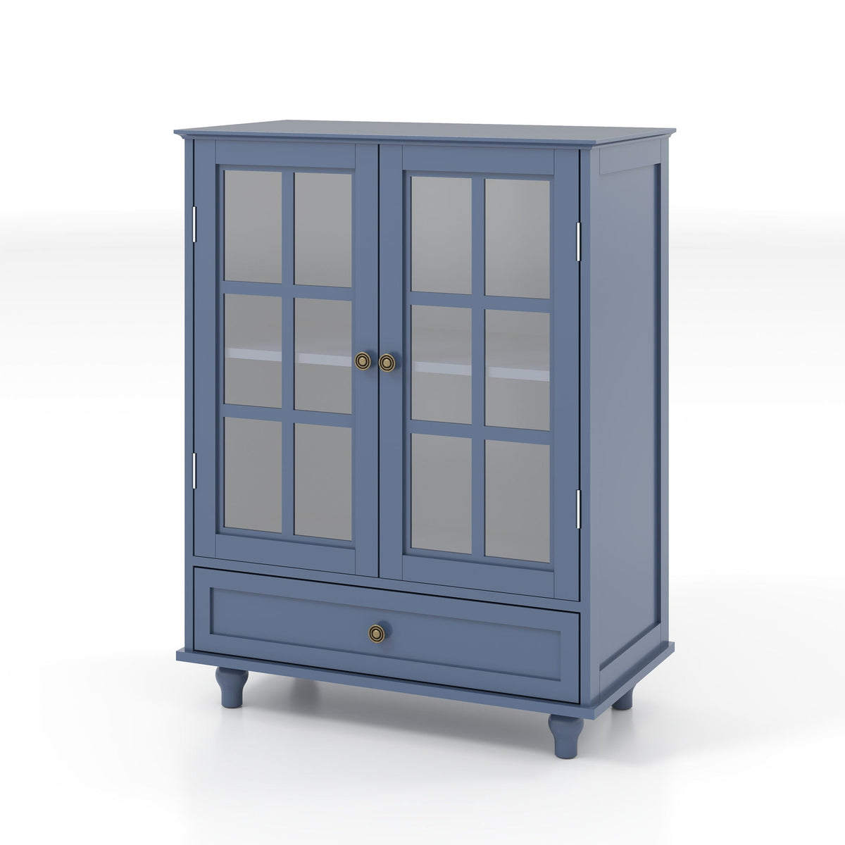 Minimalist Buffet Cabinet With Double Glass Doors And Drawer