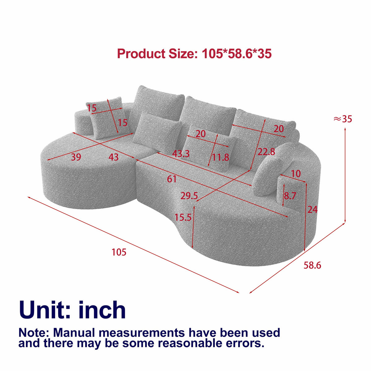 Curved Oversized Sectional Sofa With Extra Deep Seat