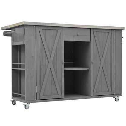 Outdoor Kitchen Island With Stainless Steel Top, Ample Storage Space, Towel And Spice Racks And A Bottle Opener