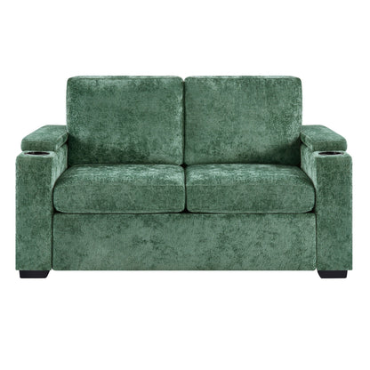 Pull Out Sofa Bed Loveseat With Twin Mattress, Cup Holders And Arm Storage