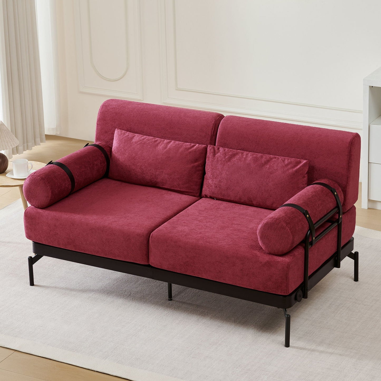 Modern Loveseat Sofa 2 Seater With USB Ports, Cylindrical Armrests