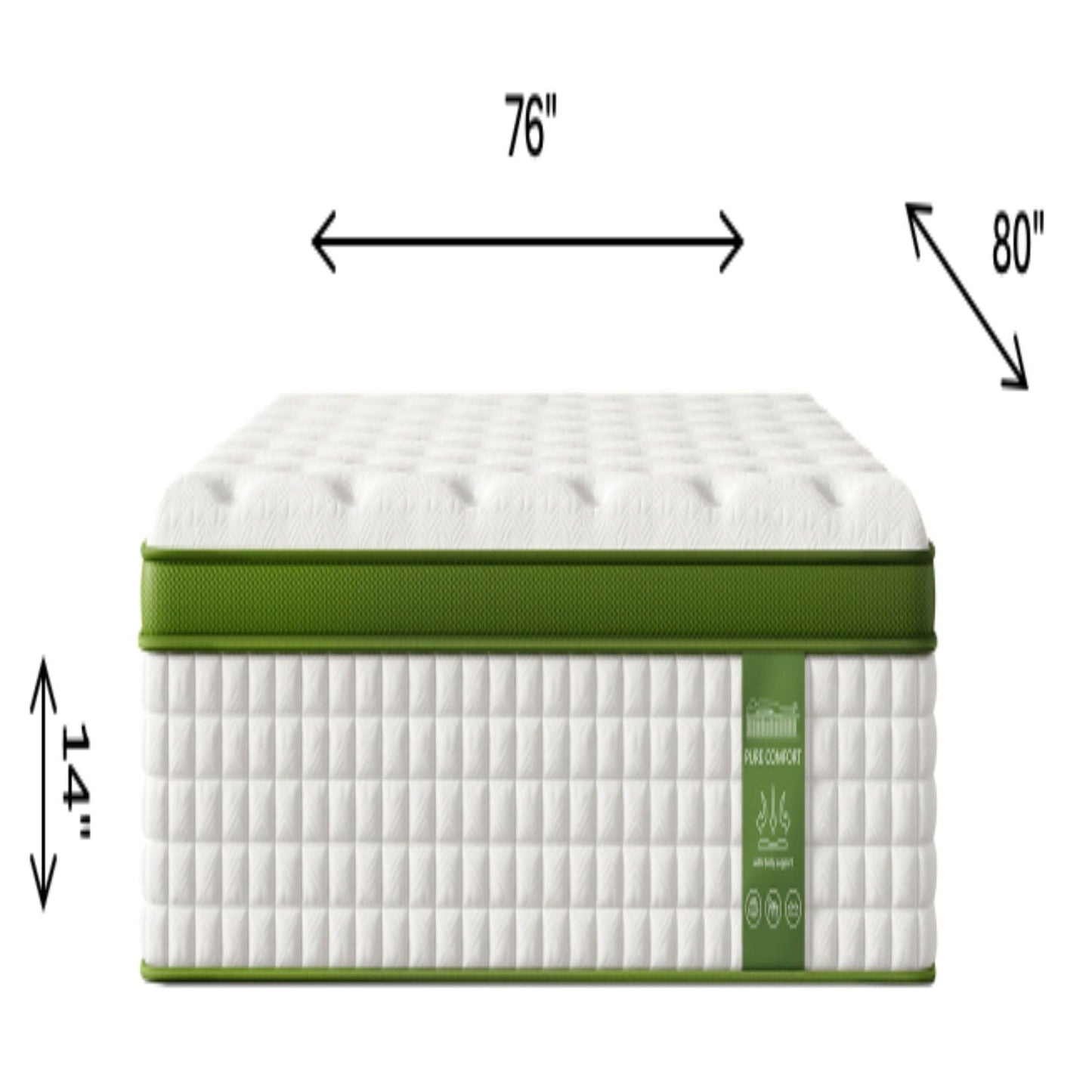 14" King Hybrid Mattress With Gel Memory Foam And Pocket Springs - Green