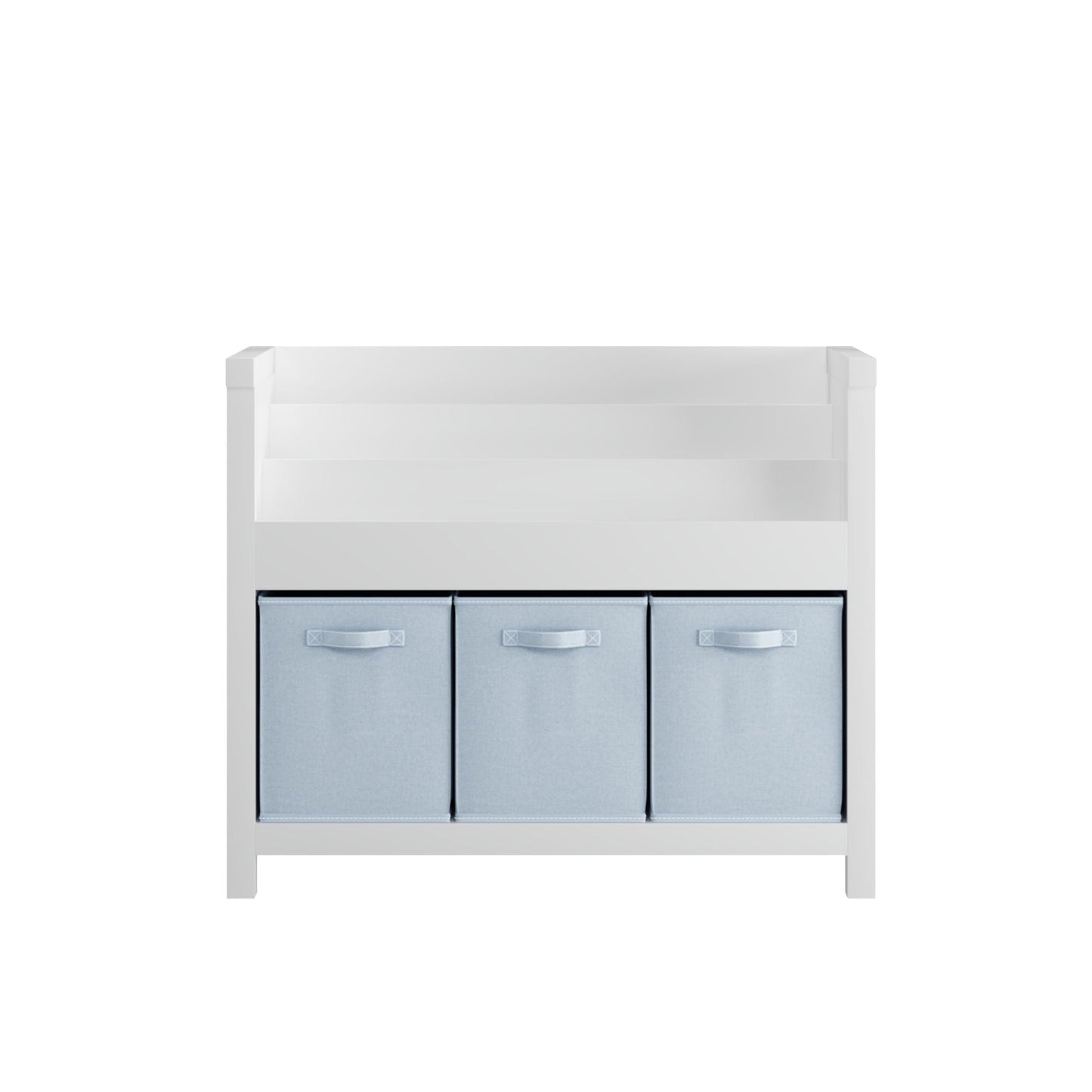 Bookshelf With 3 Tier Front Facing Storage And 3 Bins, Toddler Bookcase For Playroom - White