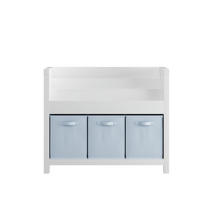 Bookshelf With 3 Tier Front Facing Storage And 3 Bins, Toddler Bookcase For Playroom - White