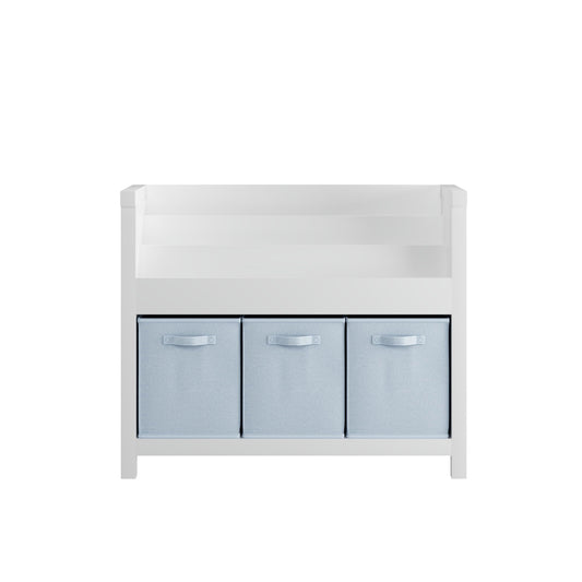 Bookshelf With 3 Tier Front Facing Storage And 3 Bins, Toddler Bookcase For Playroom - White