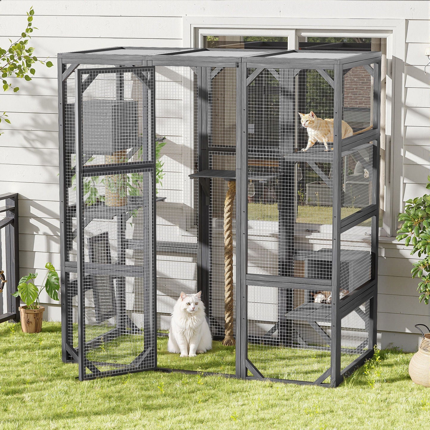 Outdoor Cat House, Diy Cat Enclosure Catio With Double Enter Doors