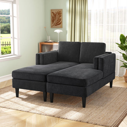 Chaise Lounge Sofa Bed With Dual Layer Armrests For Living Room