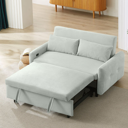Pull-Out 2 Seat Modern Sleeper Sofa With 2 Throw Pillows And USB Ports