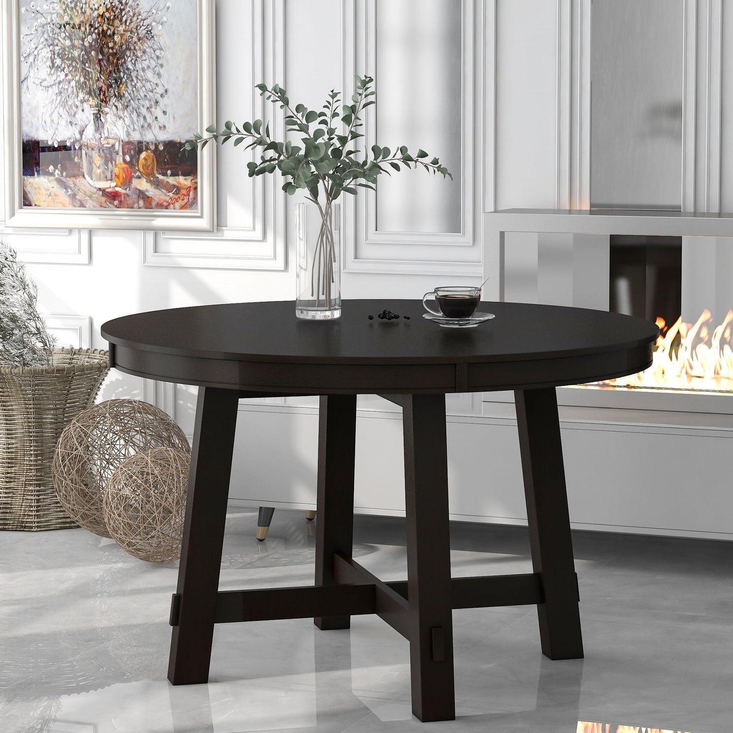 Gia - Round Extendable Dining Table With 16" Leaf Wood