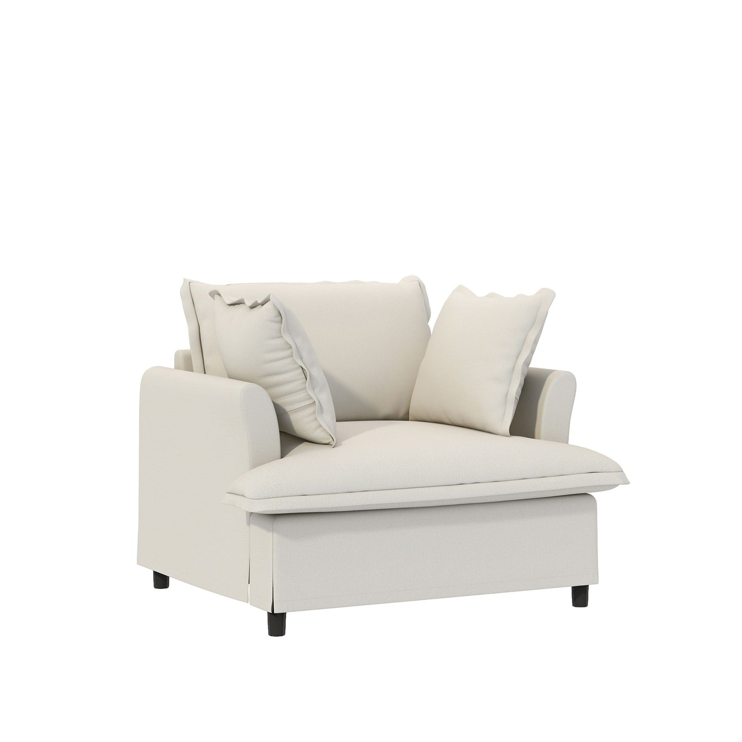 3 Piece Living Room Set Modular Sectional Couch Upholstered 3 Seater Sofa & 2 Armchairs 5 Seat - Beige