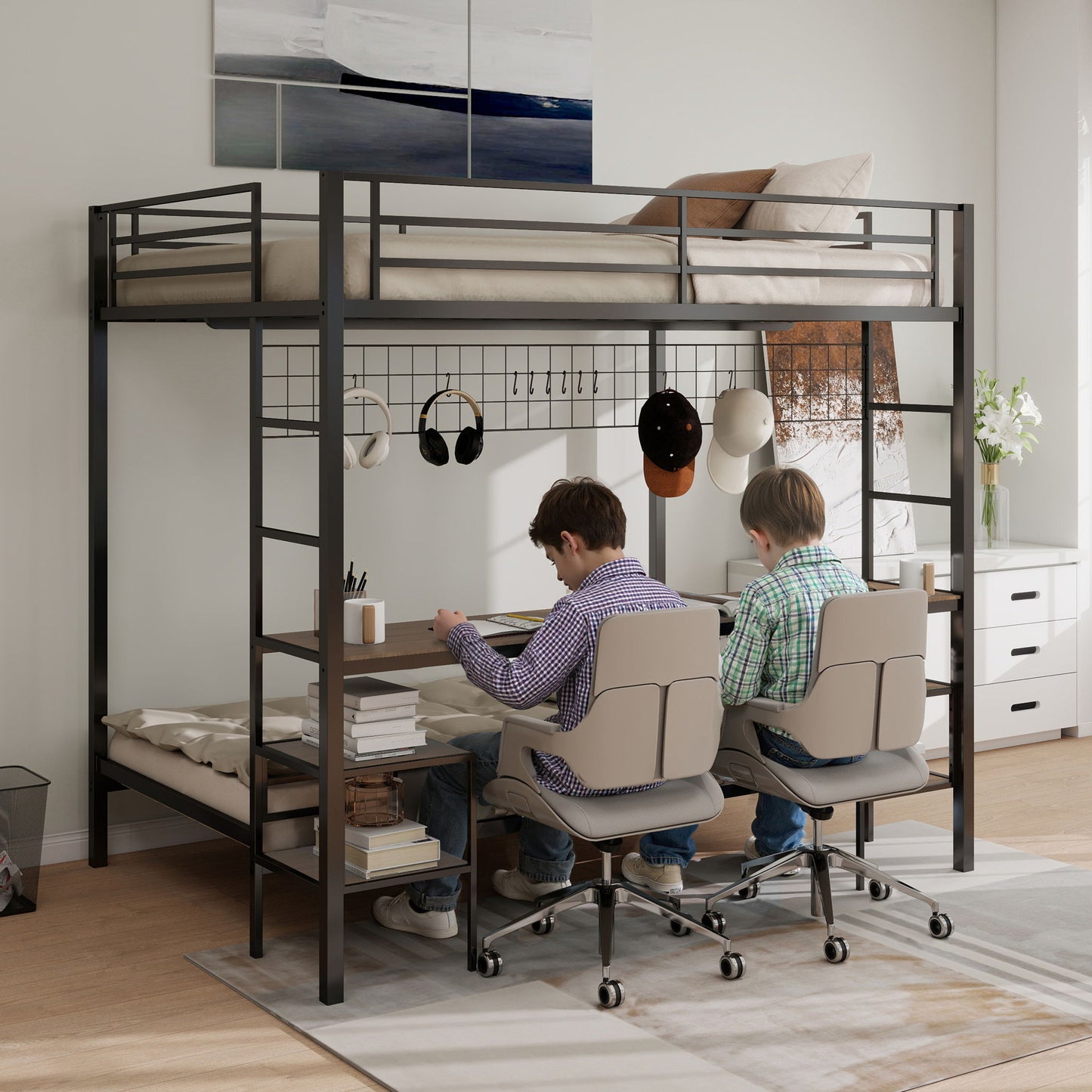 Ethan - Bunk Bed With Desk, Charging Station, Storage Shelves
