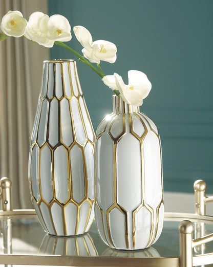 Mohsen - Vase Set (Set of 2) - Gold Finish / White