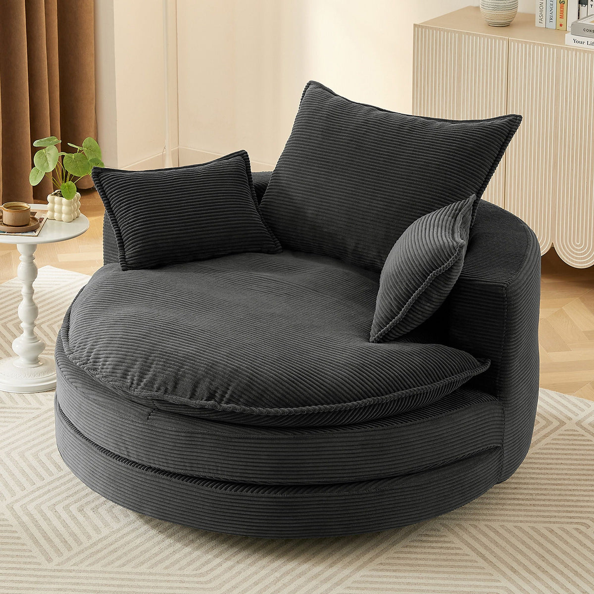 360° Swivel Accent Barrel Chair With Dual Layer Cushion And 3 Removable Pillows