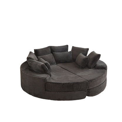 Round Oversized Sofa Bed With 5 Throw Pillows