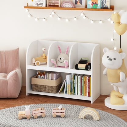 Bookcase With 4 Compartments, Storage Shelf For Toys And Books - White