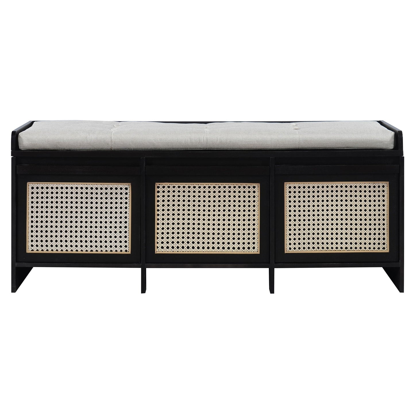 Entryway Shoe Bench With Drawers & Button Tufted Cushion