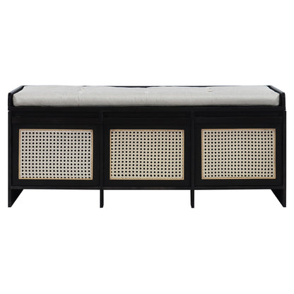 Entryway Shoe Bench With Drawers & Button Tufted Cushion