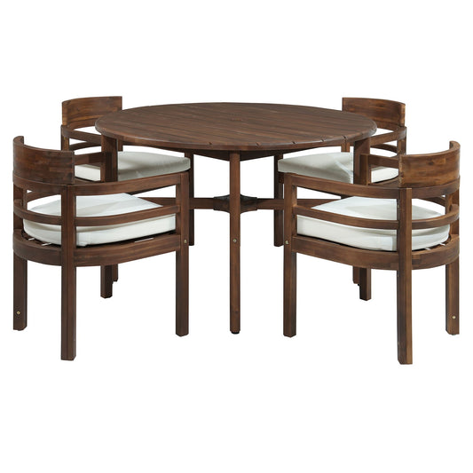 5 Piece Round Patio Table & Cushioned Armrest Chairs, Outdoor Dining Set With Umbrella Hole