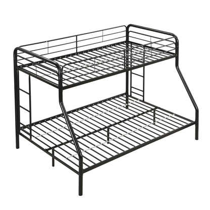 Modern Twin Over Full Metal Bunk Bed With Trundle And Dual Side Ladder And Metal Design - Black / Brown