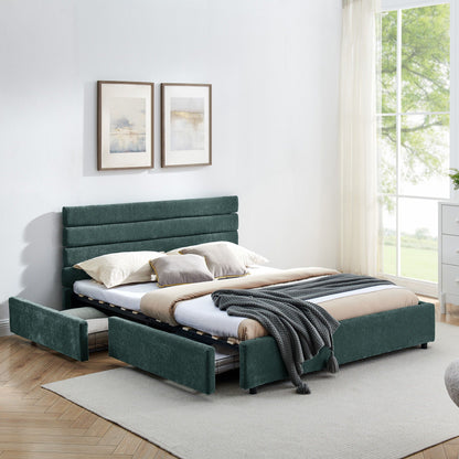 Modern Cushioned Bed Frame With Headboard And Drawers
