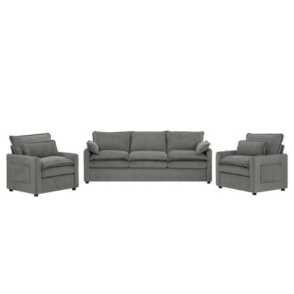 Modern Sofa Set With Double Layer Cushion And Side Storage Pockets