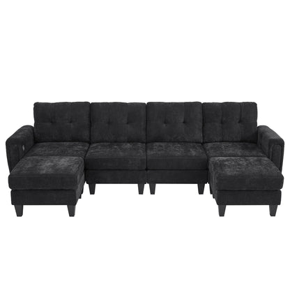 Modular Sectional Sofa With Movable Ottomans, USB Ports & Side Tables