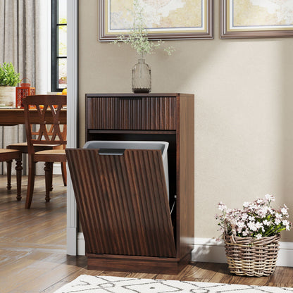 Tilt Out Trash Can Cabinet With Wave Textured Drawer & Pull Out Bin